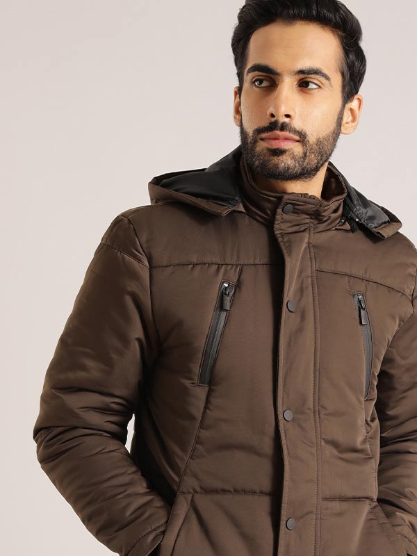 Men Solid Full Sleeve Parka Jacket - Main Image