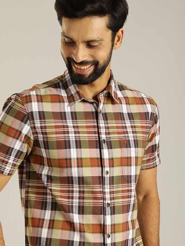 Men Checked Half Sleeve Cotton Shirt - Main Image