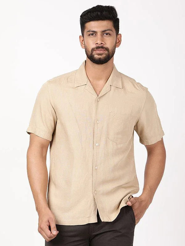 Men Solid Half Sleeve Viscose Blend Shirt Ecru 2XL