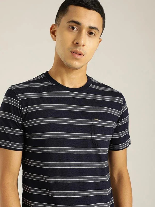 Crew Neck Navy And White Striped T Shirt Mens Buy Men Striped Crew