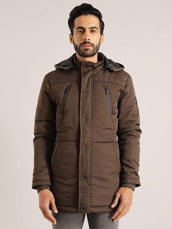 Men Solid Full Sleeve Parka Jacket - Main Image