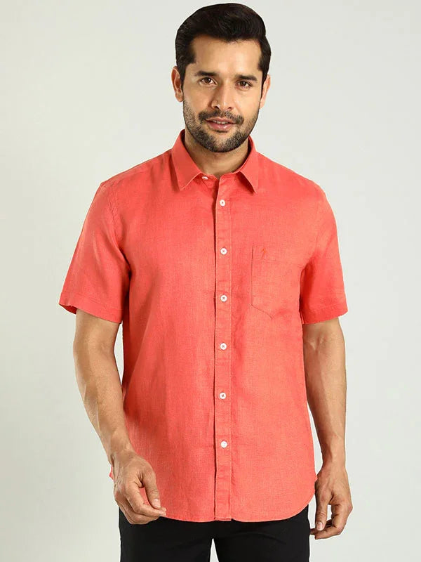 Men Solid Half Sleeve Linen Shirt - Main Image