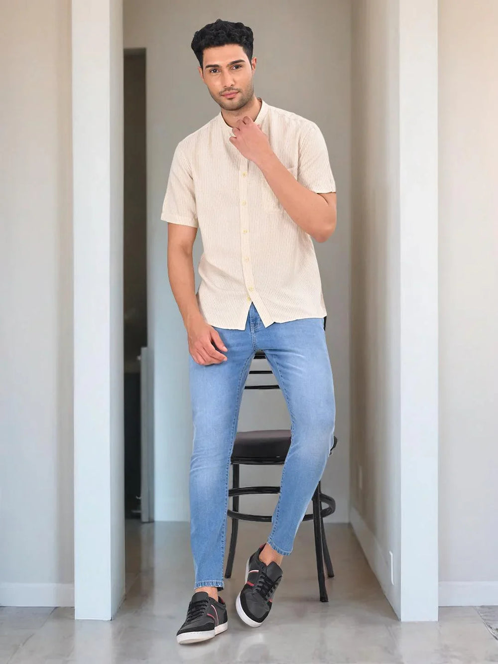 Men Printed Half Sleeve Viscose Blend Shirt