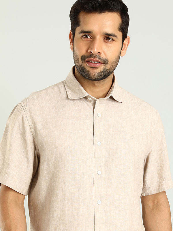 Men Solid Half Sleeve Linen Blend Shirt – Indian Terrain