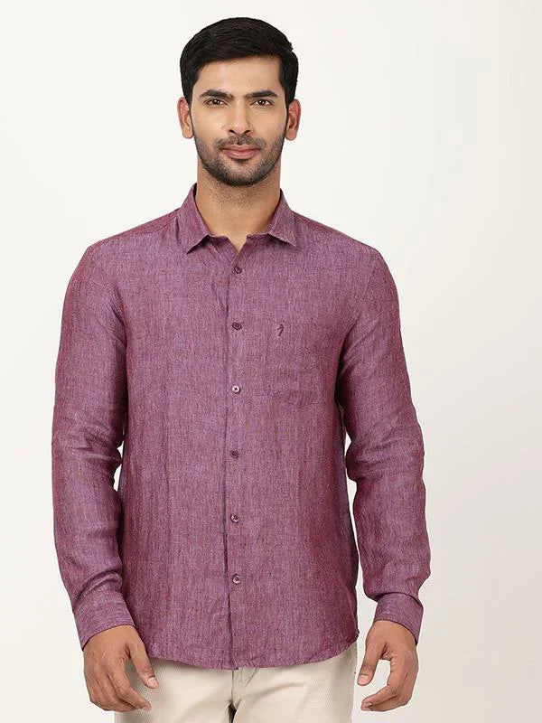 Long Sleeve Purple Linen Shirt Mens Men Solid Full Sleeve Linen