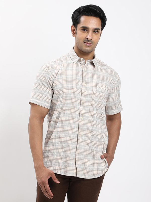 Men Checked Half Sleeve Cotton Stretch Shirt
