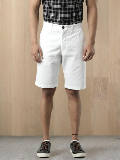Men Solid Cotton Shorts White