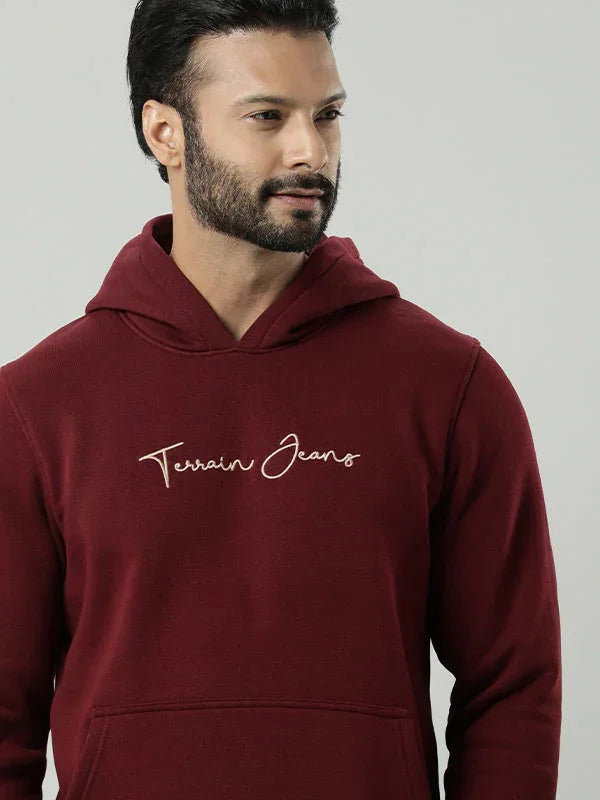 Men Full Sleeve Solid Hoodie Sweatshirt Dark Brown S
