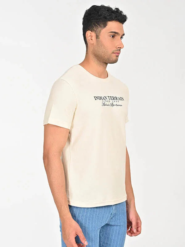 Men Textured Embroidered Graphic Crew Neck T-Shirt
